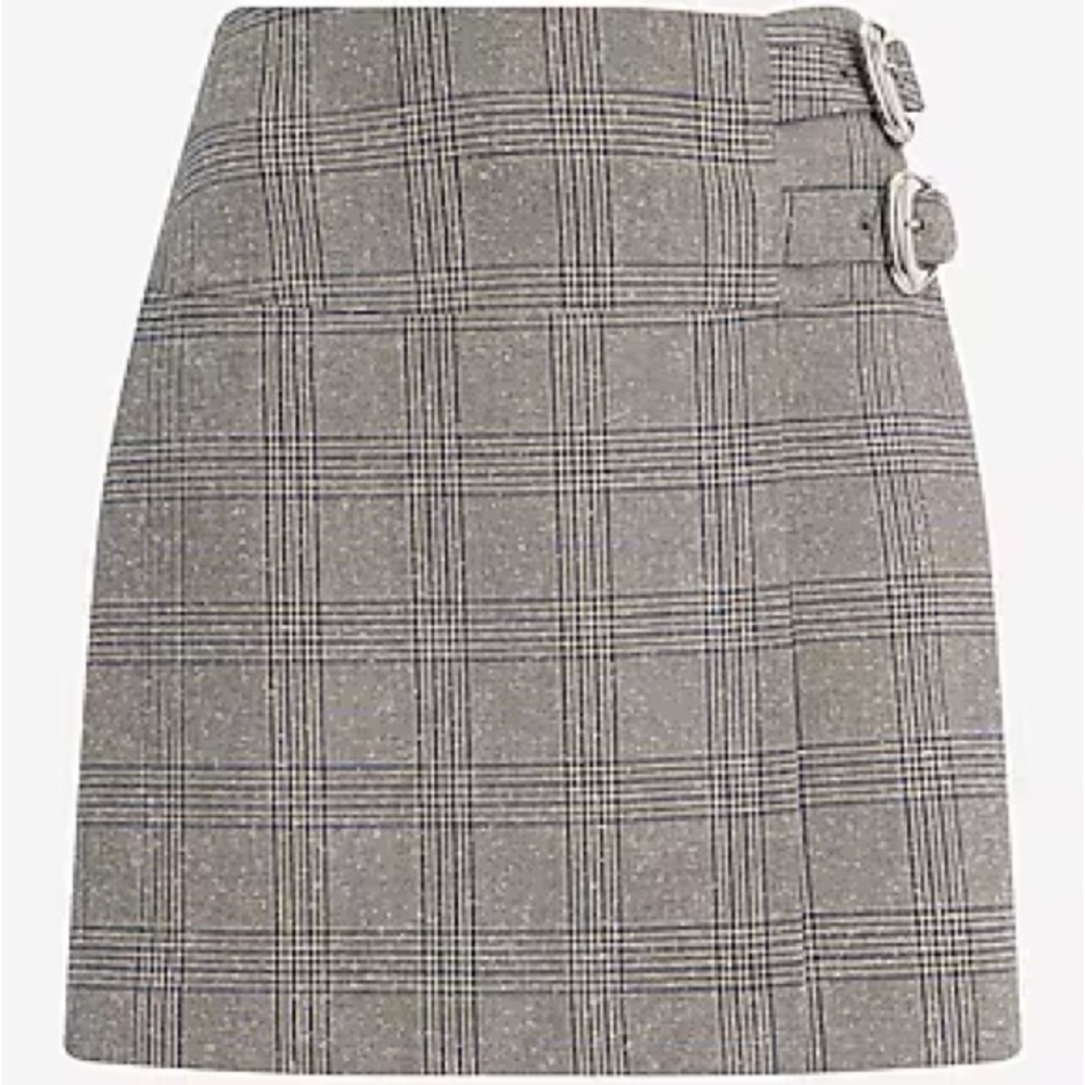 Express Checkered Mini Skirt with Buckles